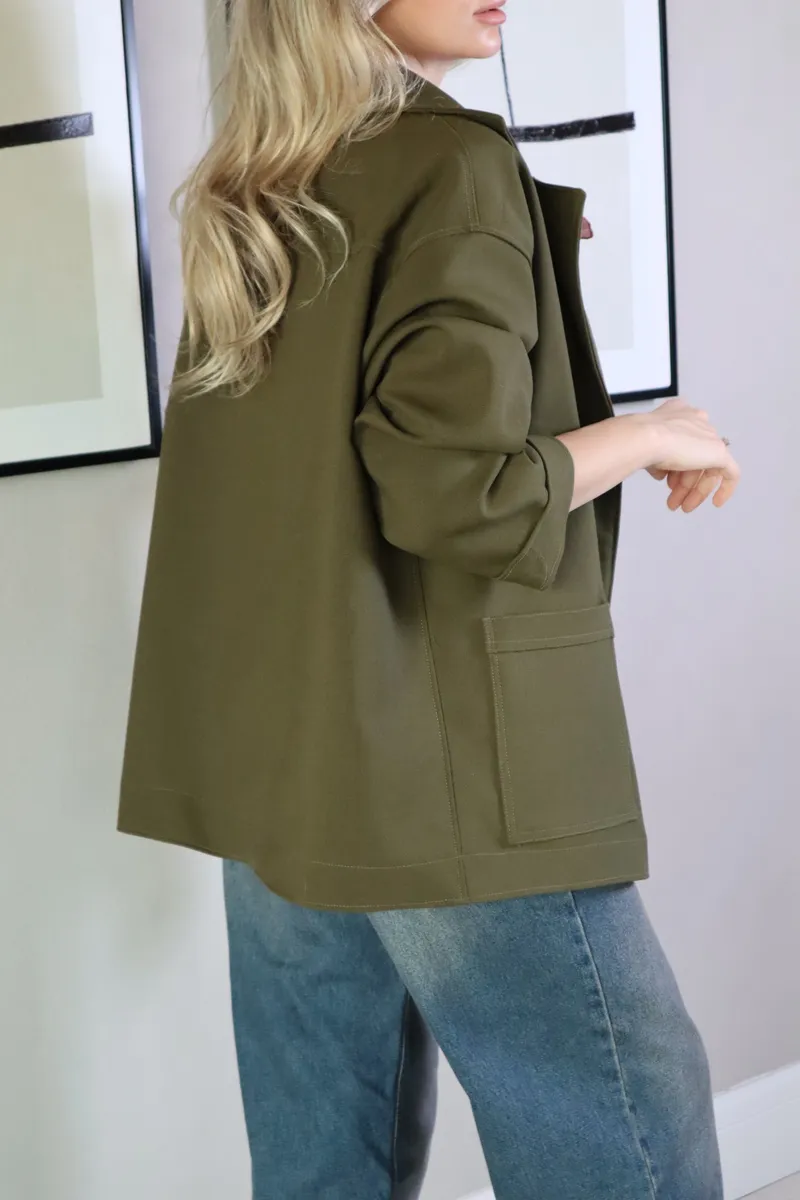 Önden Çift Cepli Oversize Ceket - Yeşil - 4