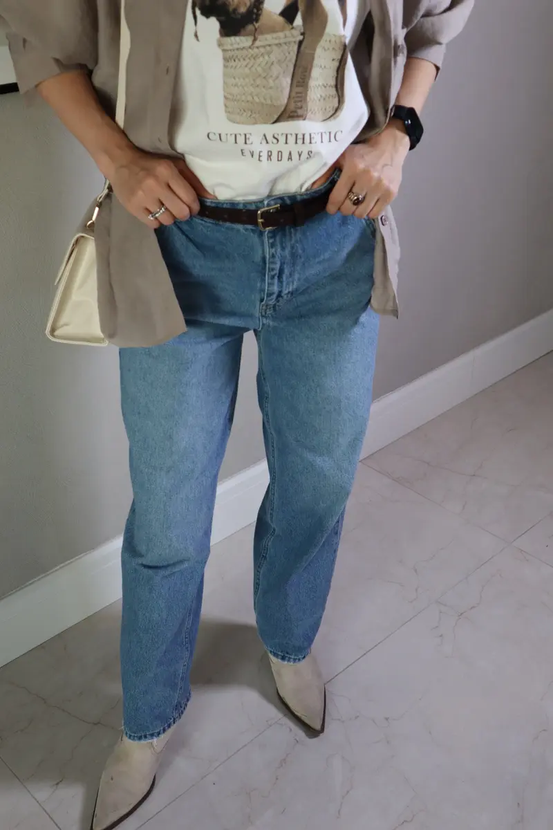 Yüksek Bel Uzun Mom - Mavi - 2